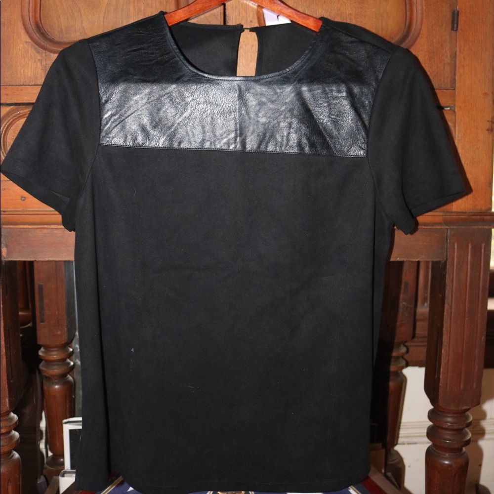 Black faux leather and suede blouse